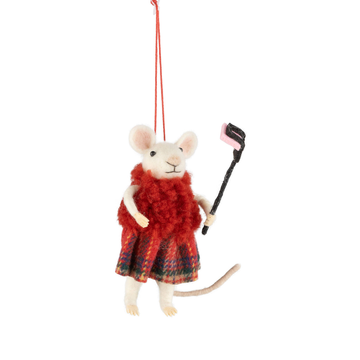 A12894:Felt mouse in plaid skirt, fluffy coat, stick 5 in