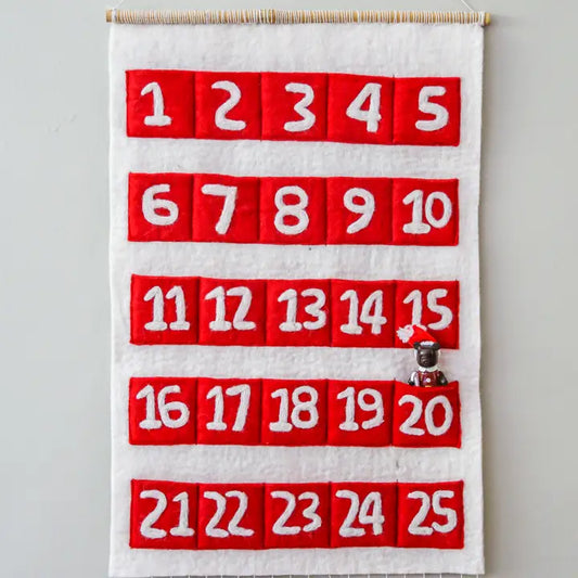 Handmade Boho Red and White Wool Christmas Advent Calendar