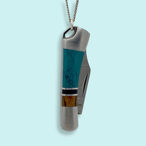 Turquoise and Wood Knife Necklace: 32 Inch - Front & Company: Gift Store