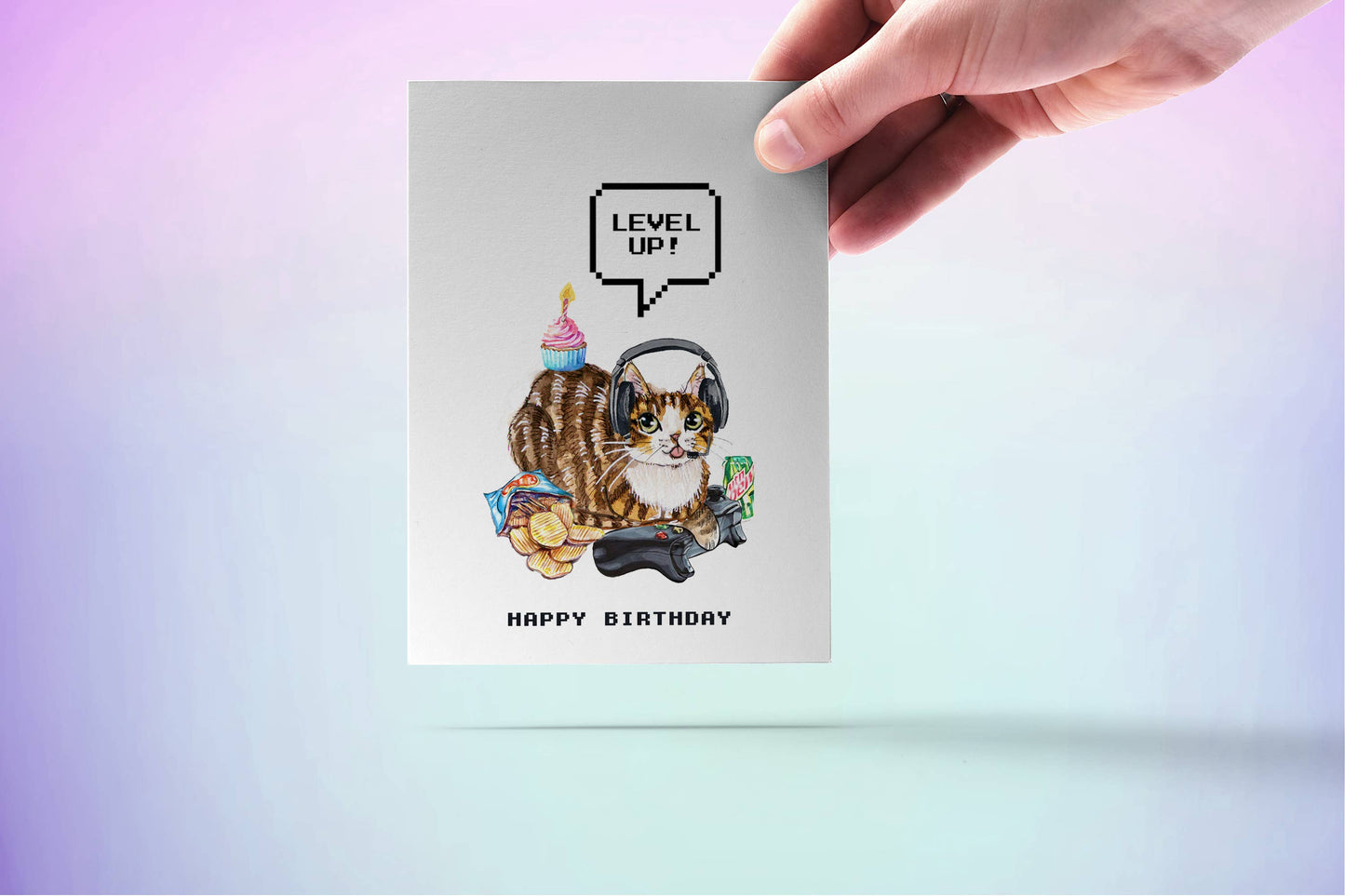 Video Gamer Cat - Funny Birthday Card