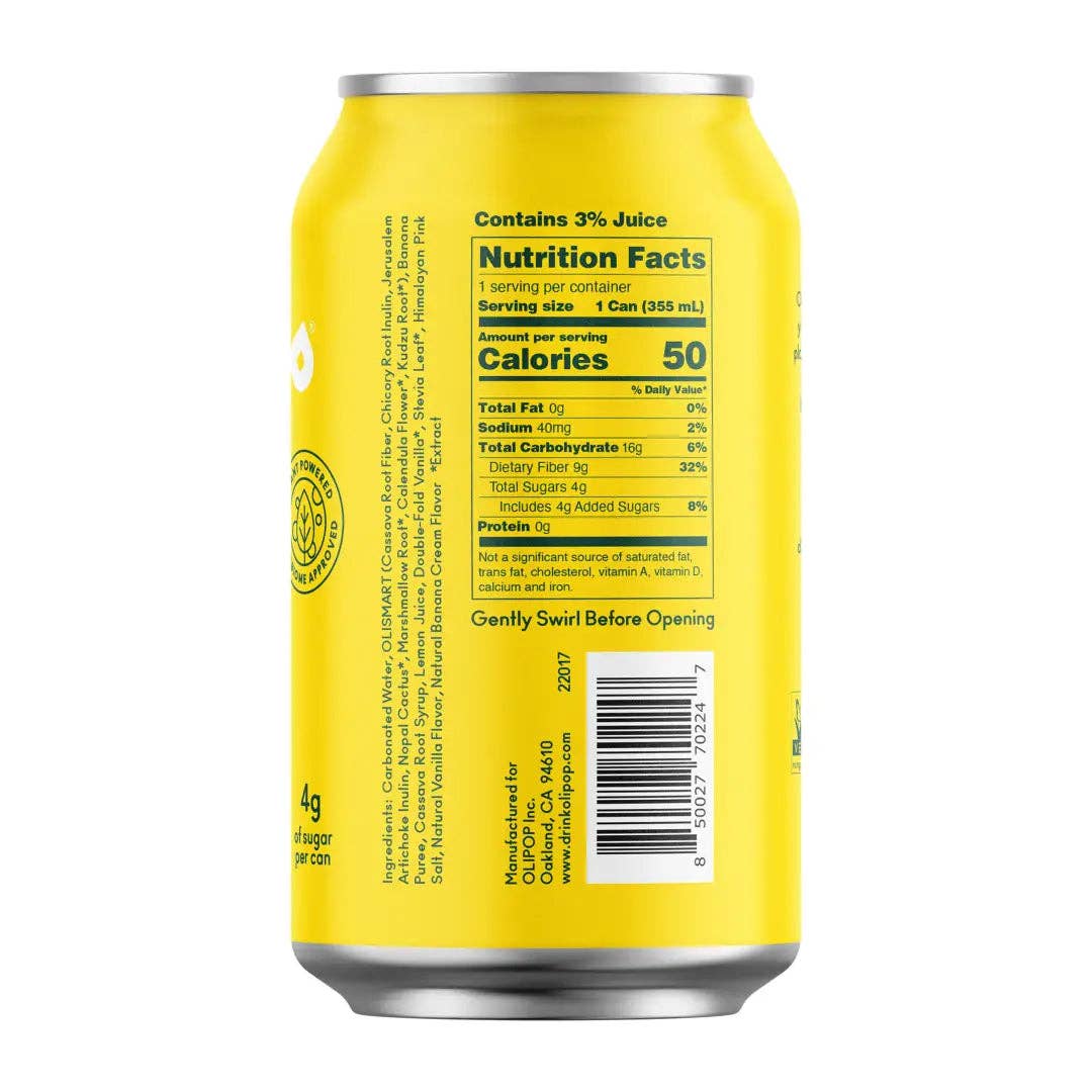 OLIPOP Prebiotic Soda, Banana Cream, 12 fl oz