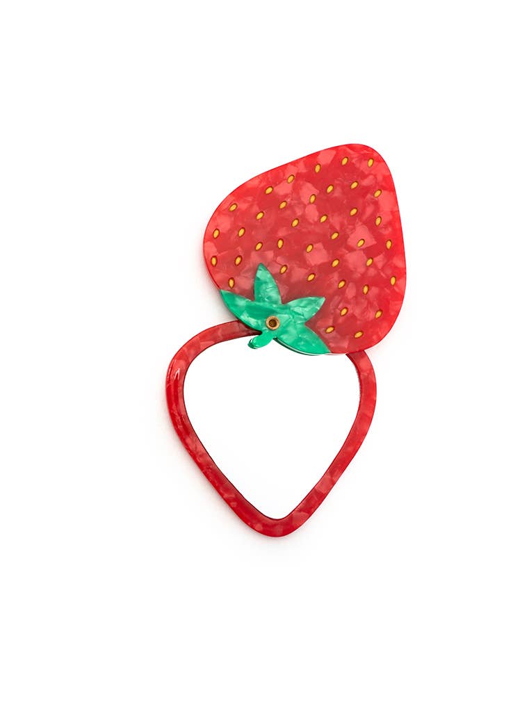 Swing-Hinge Folding Compact Mirror - Strawberry - Red