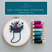 Load image into Gallery viewer, Hand Embroidery KIT - Teal Christmas Stocking
