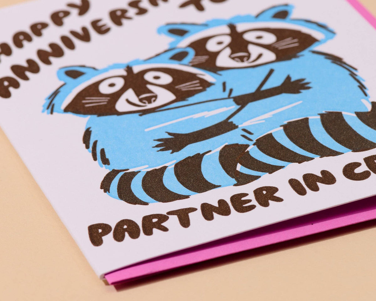 Letterpress Anniversary Card - Partners in Crime (Racoons)