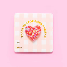 Load image into Gallery viewer, Pin w/ Gift Card - Friendship Heart -Red + Pink Confetti
