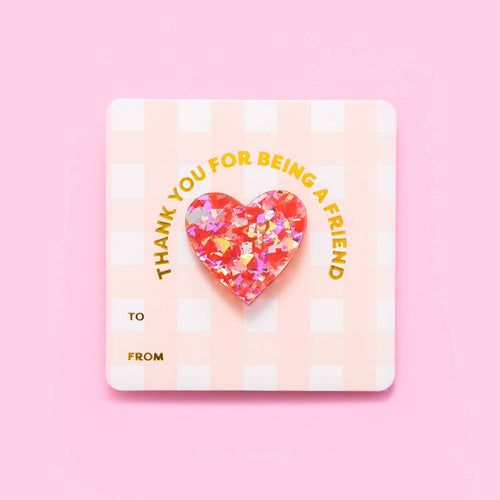 Pin w/ Gift Card - Friendship Heart -Red + Pink Confetti - Front & Company: Gift Store