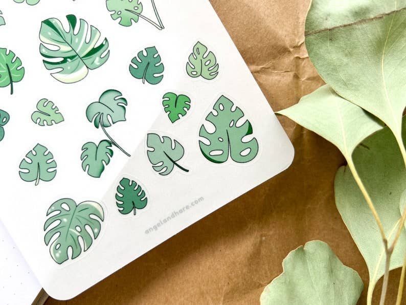 Monstera Leaves Sticker Sheet | Clear Frosted Matte