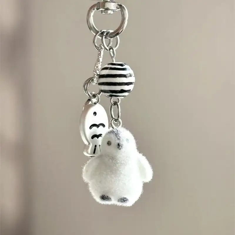 Glacier Flocked Cartoon keychain Polar Pendant