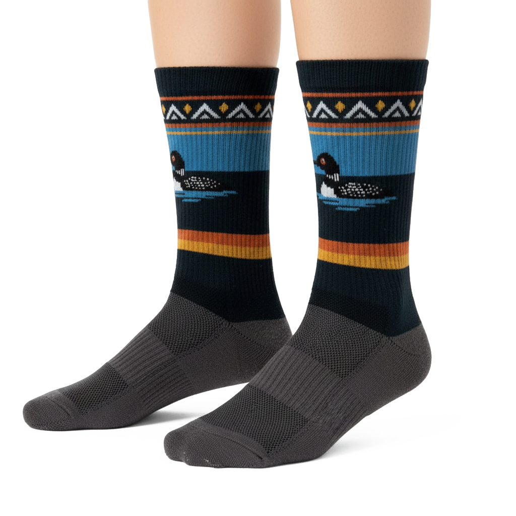 Unisex Loon Wildlife Mid-Calf Hiking Socks | Cushioned Cotton Blend Camping Socks