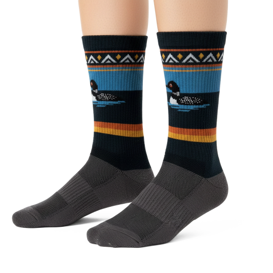 Unisex Loon Wildlife Mid-Calf Hiking Socks | Cushioned Cotton Blend Camping Socks