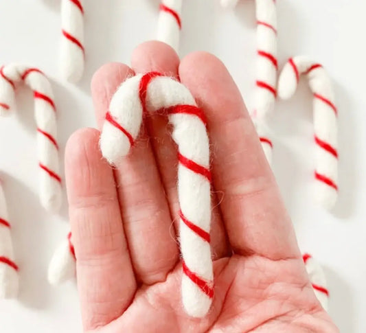 One Felt Candy Cane - White With Red Stripes
