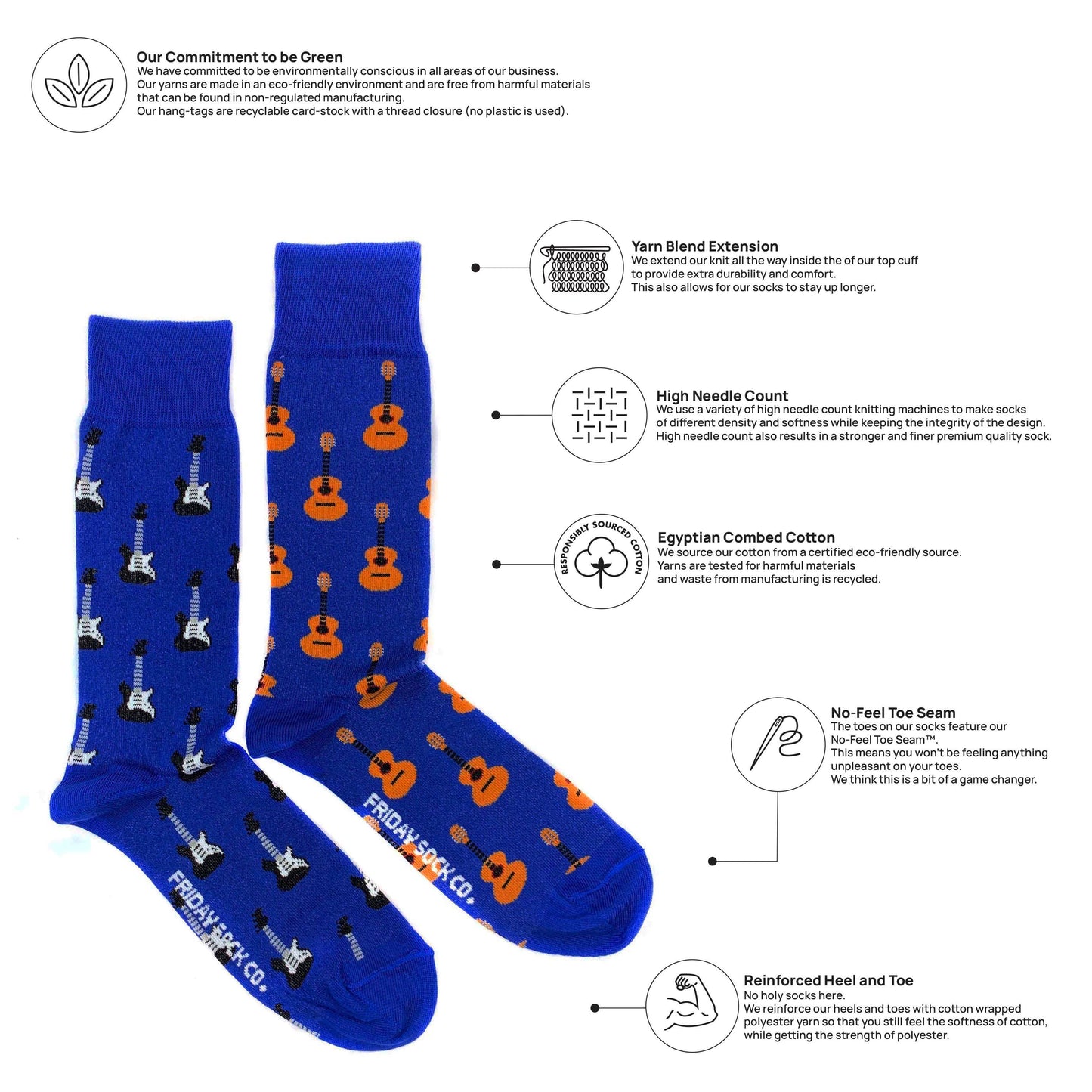 Men's Acoustic Guitar & Electric Guitar Mismatched Socks