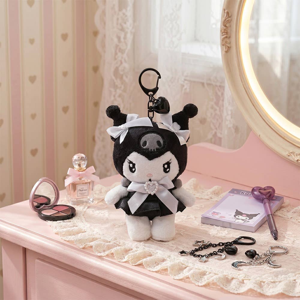 New Limited- Sanrio Black Heart Ribbon Plush Keyring