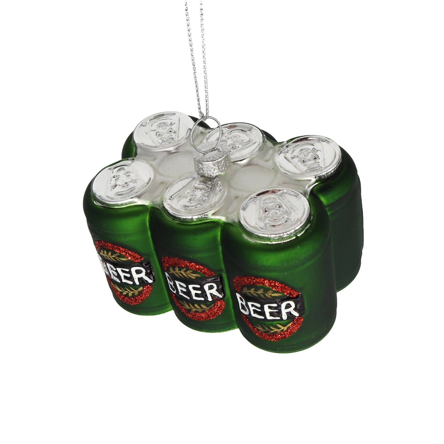 6 Pack Beer, Hand Painted Novelty Glass Holiday Ornament