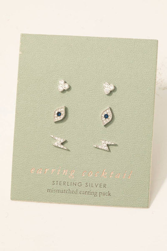 Sterling Silver Mismatched Evil Eye Earrings Set