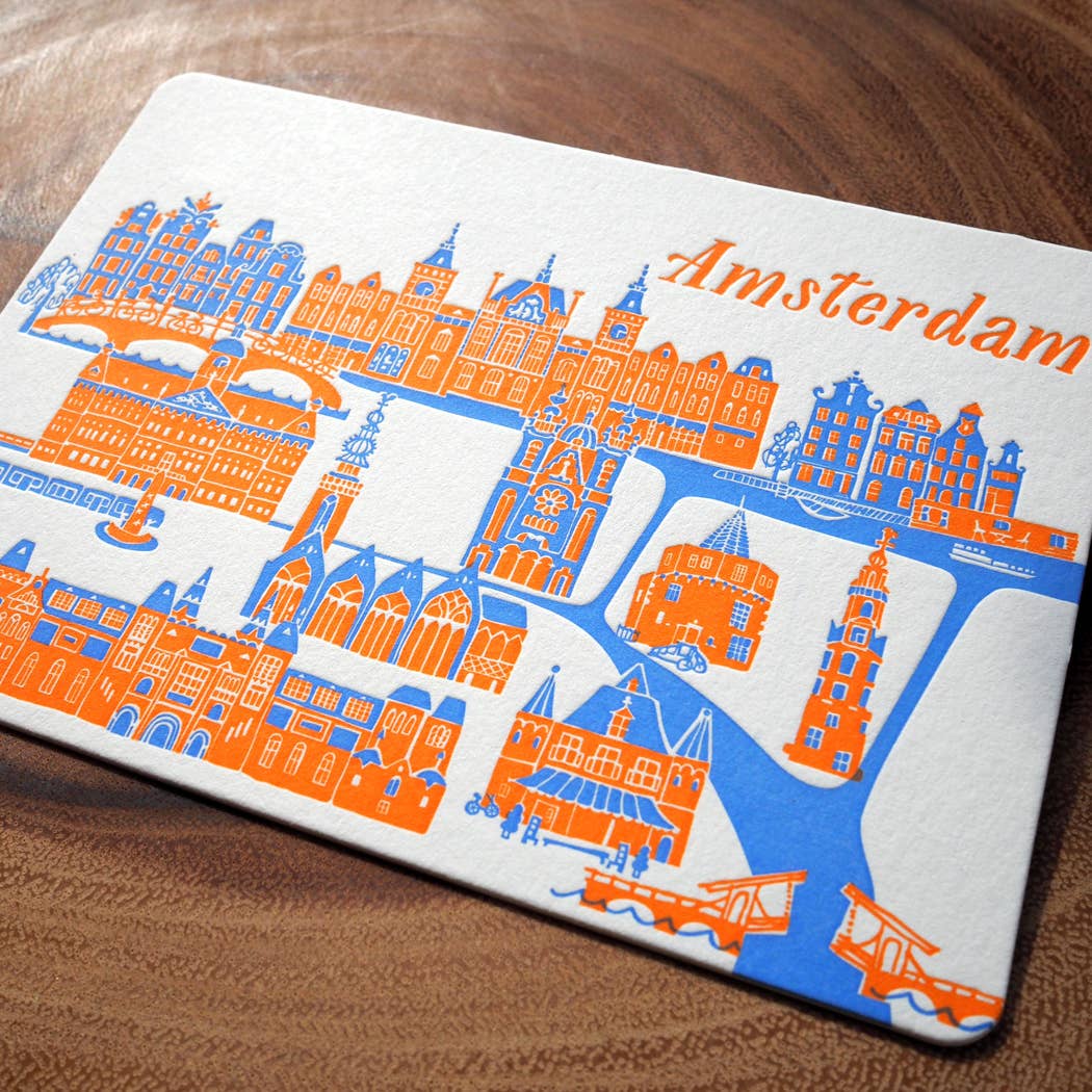 Letterpress travel postcard : amsterdam