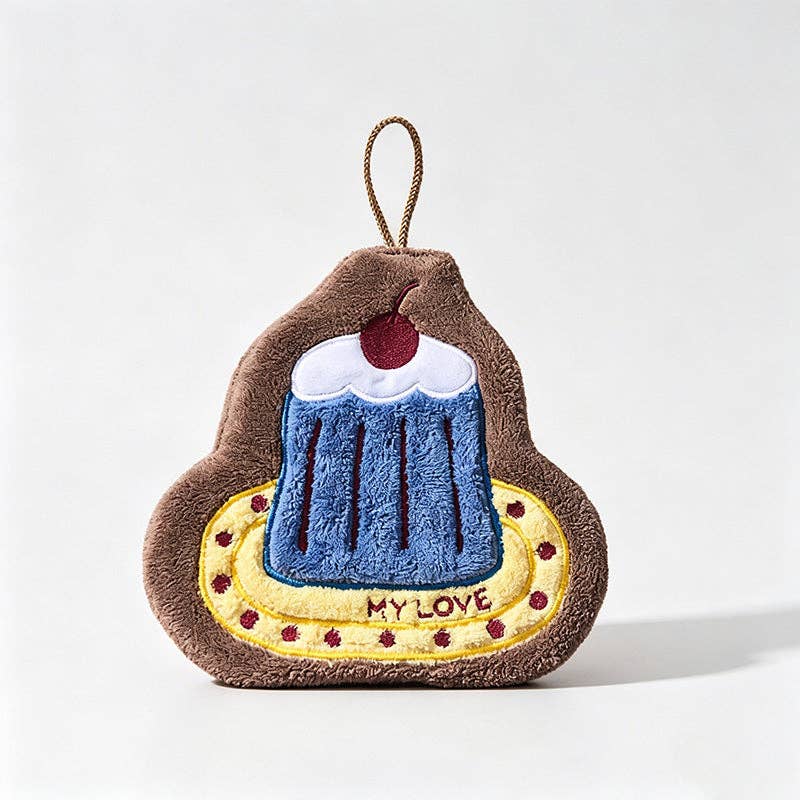 Cherry & Cake Pattern Coral Fleece Hanging Hand Towels