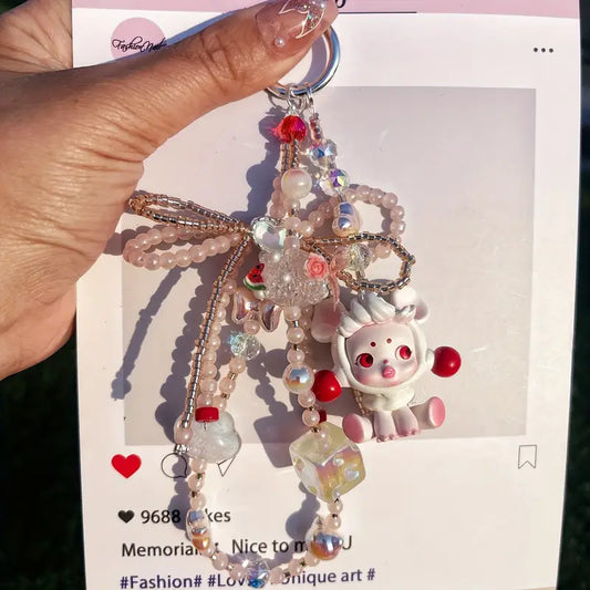 Cry Baby with beads, bow PVC Keychain Charms Mobile phone chain