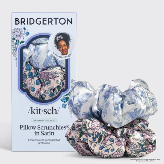 Bridgerton x Kitsch Satin Pillow Scrunchies in Toile in Bloom