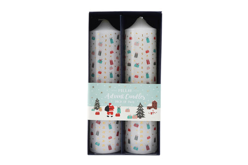 Christmas Presents Pack of 2 Pillar Advent Candles - Front & Company: Gift Store