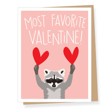 Load image into Gallery viewer, Raccoon with Red Hearts Valentine&#39;s Day Card
