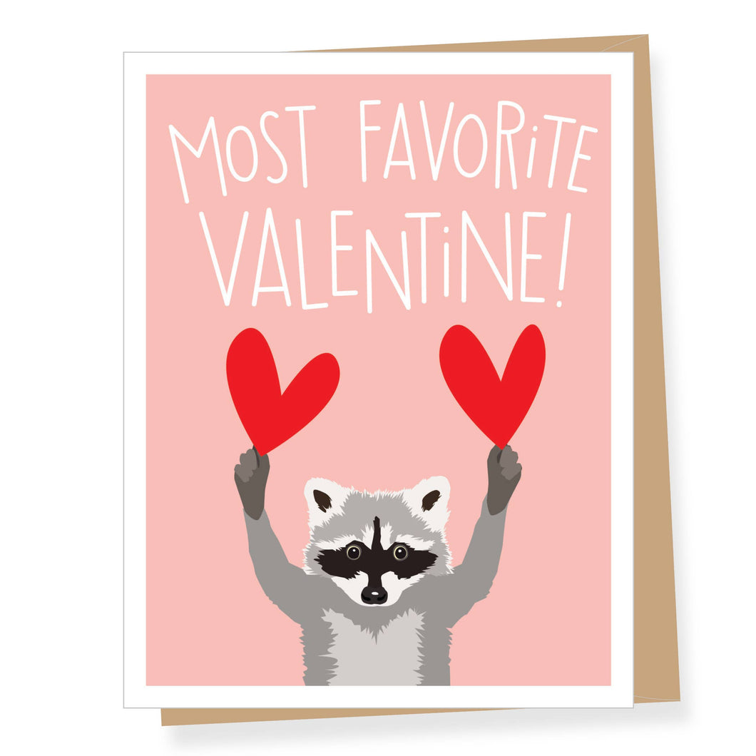 Raccoon with Red Hearts Valentine's Day Card