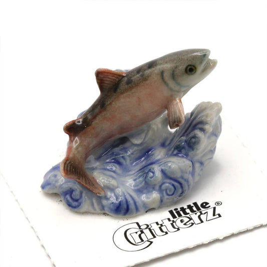 Leap Red Salmon Jumping Porcelain Miniature