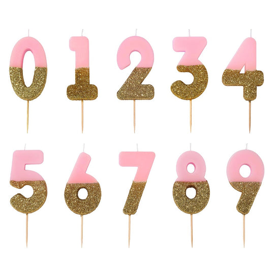Pink and Gold Glitter Number Candle, 0-9