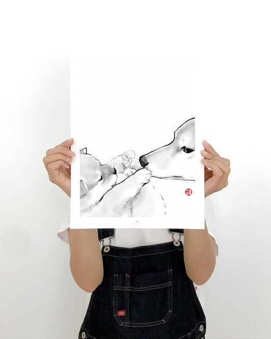 Maman and Puppy Sumi Ink Shiba Dog Art Print