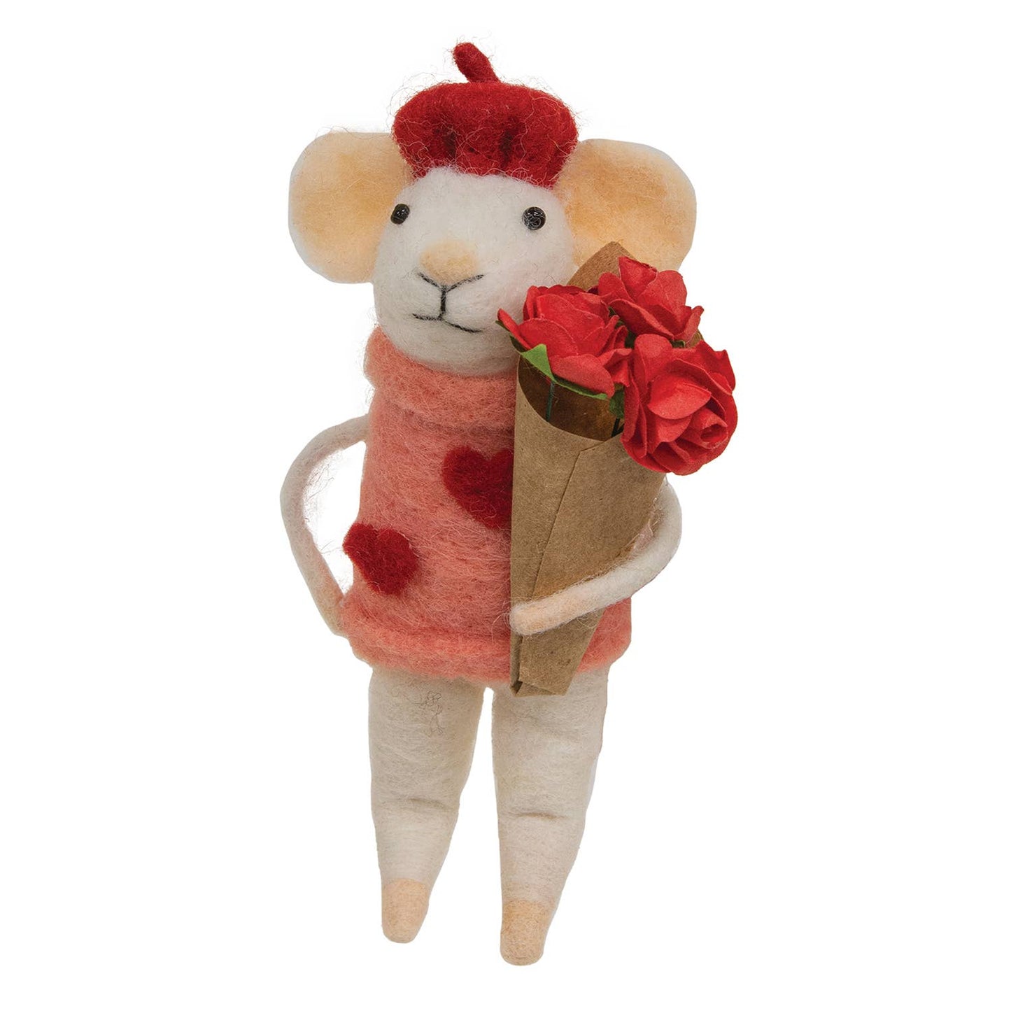 Valentine Mouse with Roses Felted Ornament