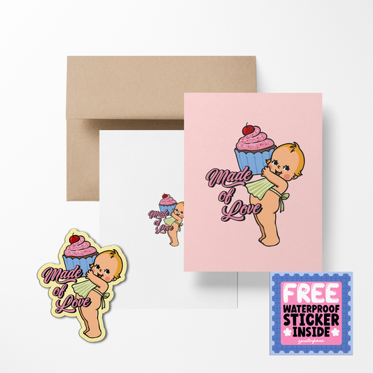 Made Of Love Retro Babies Valentines Greeting Cards