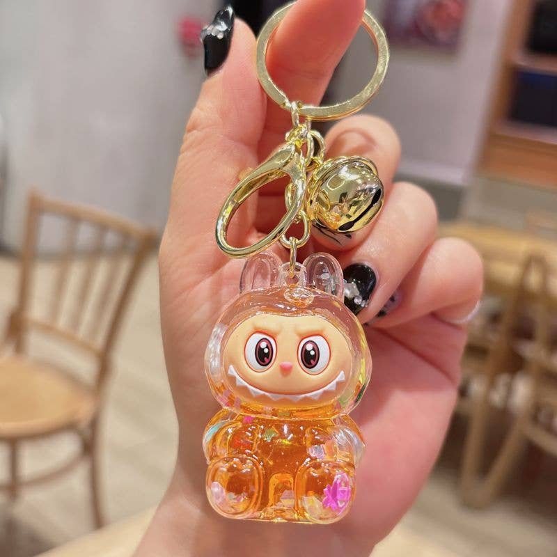 Shiny quicksand labubu keychain bag pendant small gift