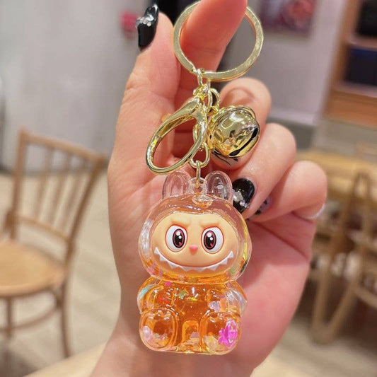 Shiny quicksand labubu keychain bag pendant small gift