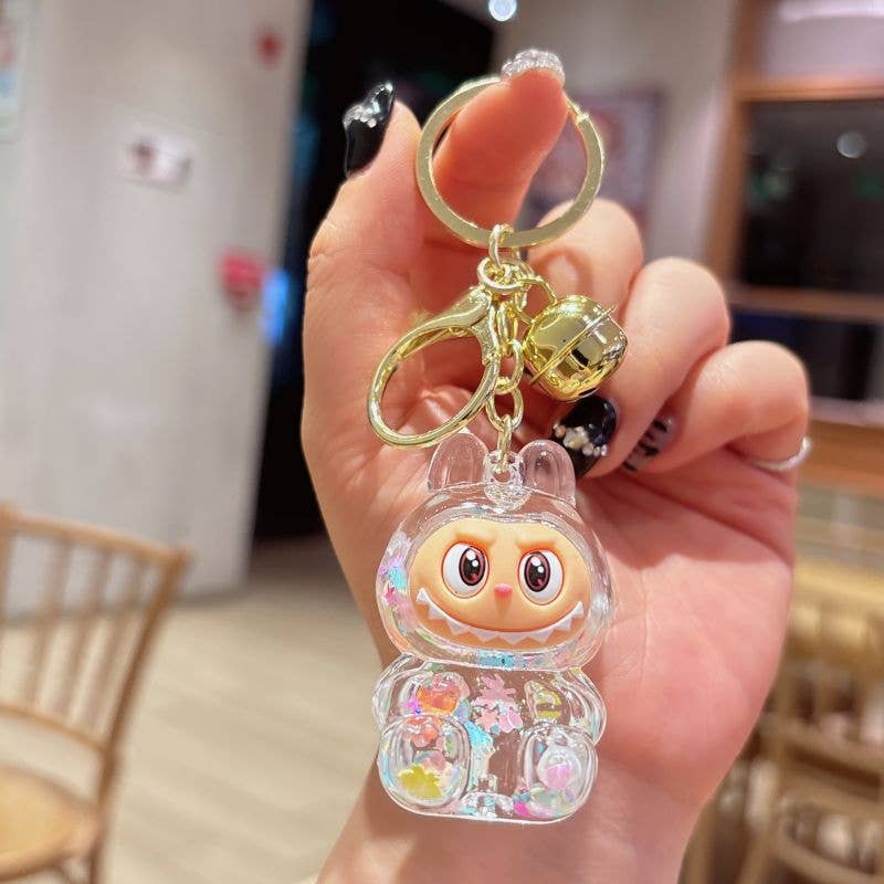 Shiny quicksand labubu keychain bag pendant small gift