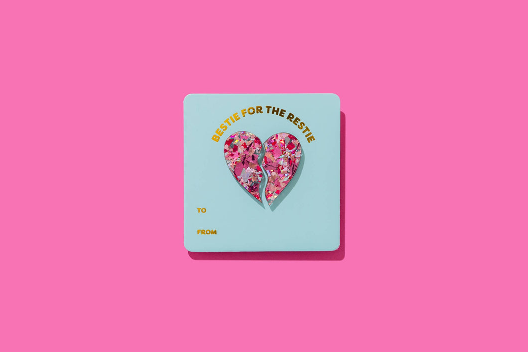 2 Pins w/ Gift Card - Best Friends Heart - Pink Confetti