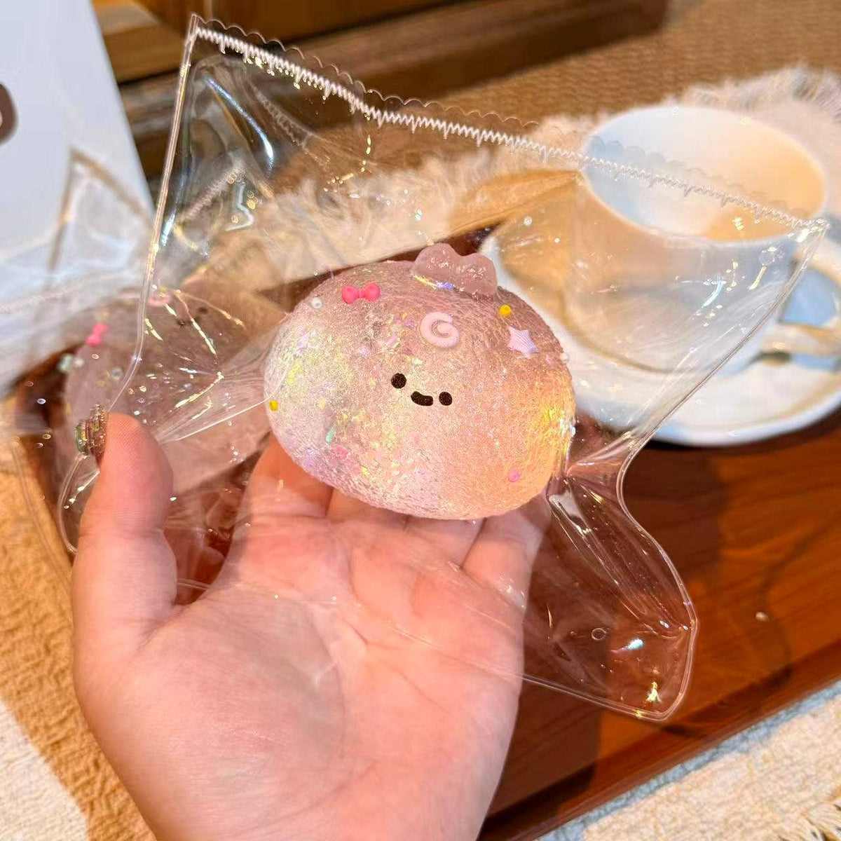 Pink Transparent Bunny Head Taba Squishy