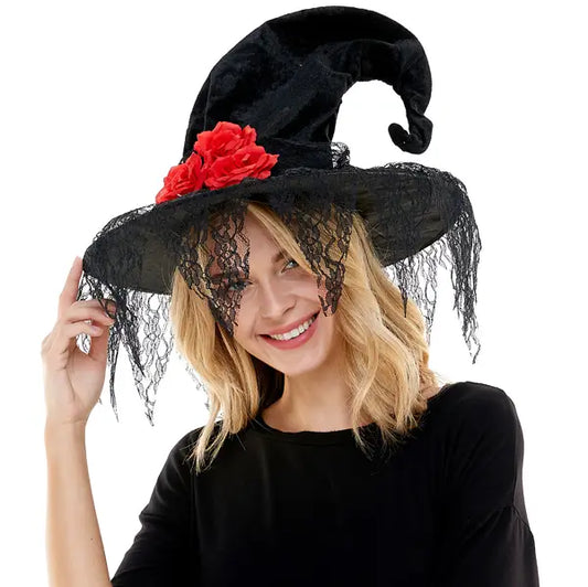 Black Roses Lace Witch Hat