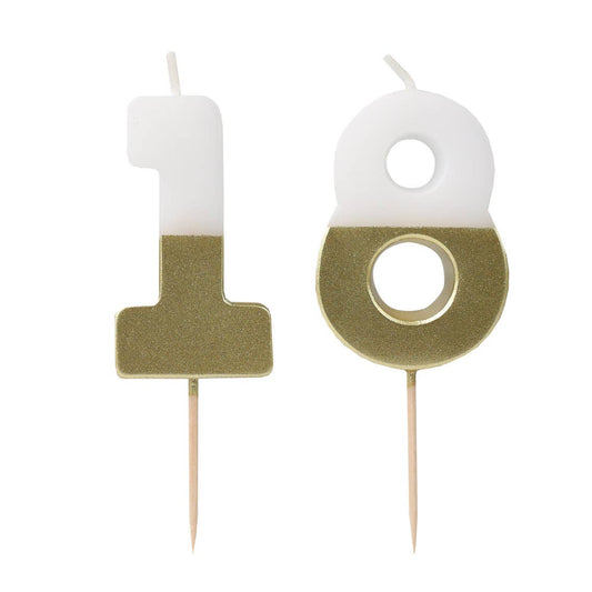 White & Gold Number Candle - 18 | Milestone Birthday |