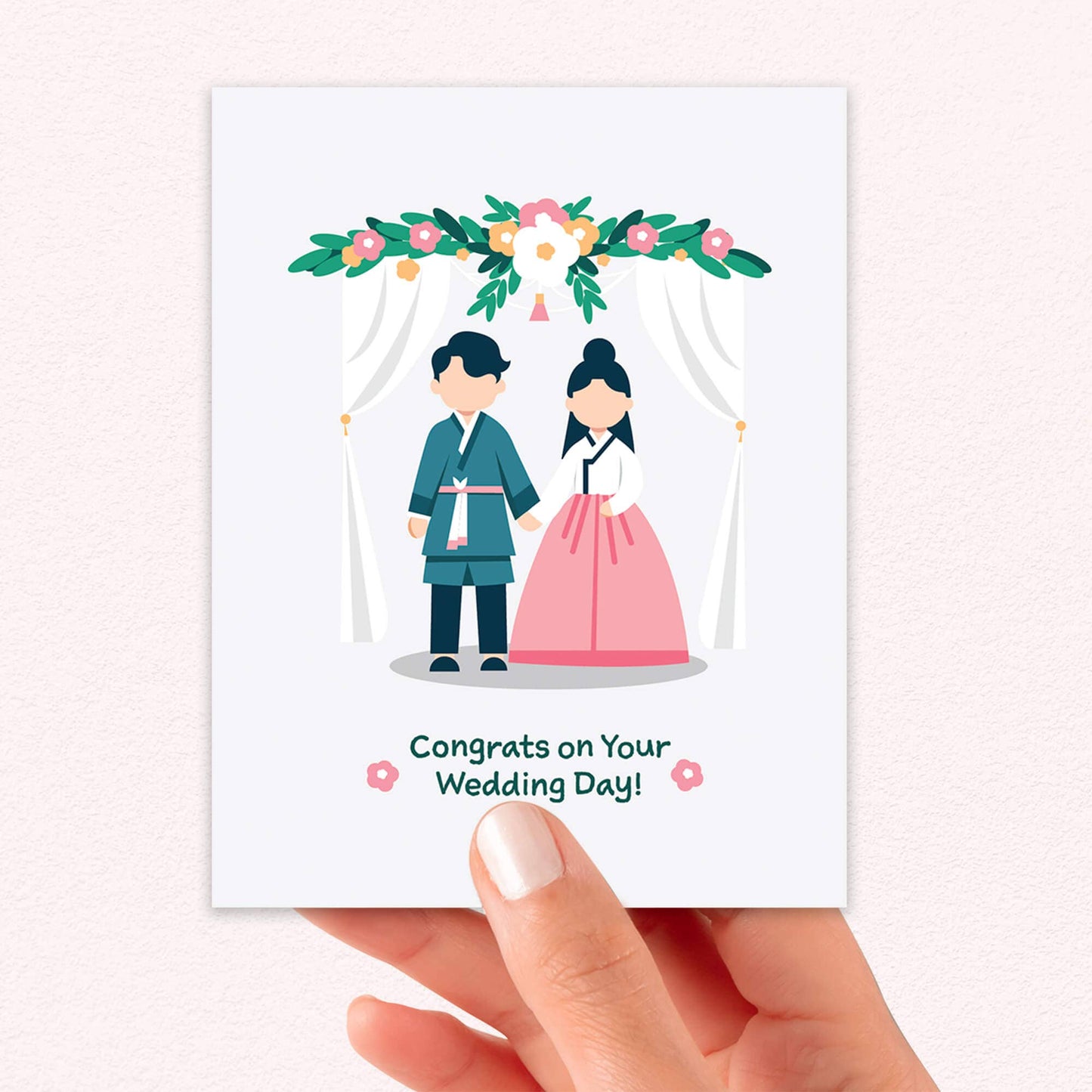 Korean Couple Asian Wedding Cards | Hanbok Floral Greeting Love Newlyweds