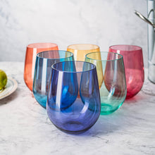 Load image into Gallery viewer, 6 Unbreakable Colored Stemless Wine Glasses Acrylic Italian
