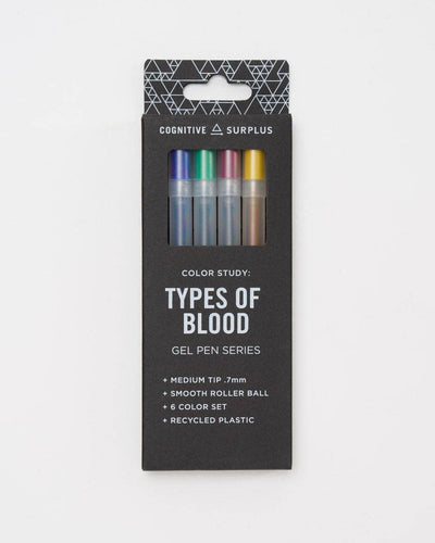 Types of Blood Neon Gel Pens Pack - Front & Company: Gift Store