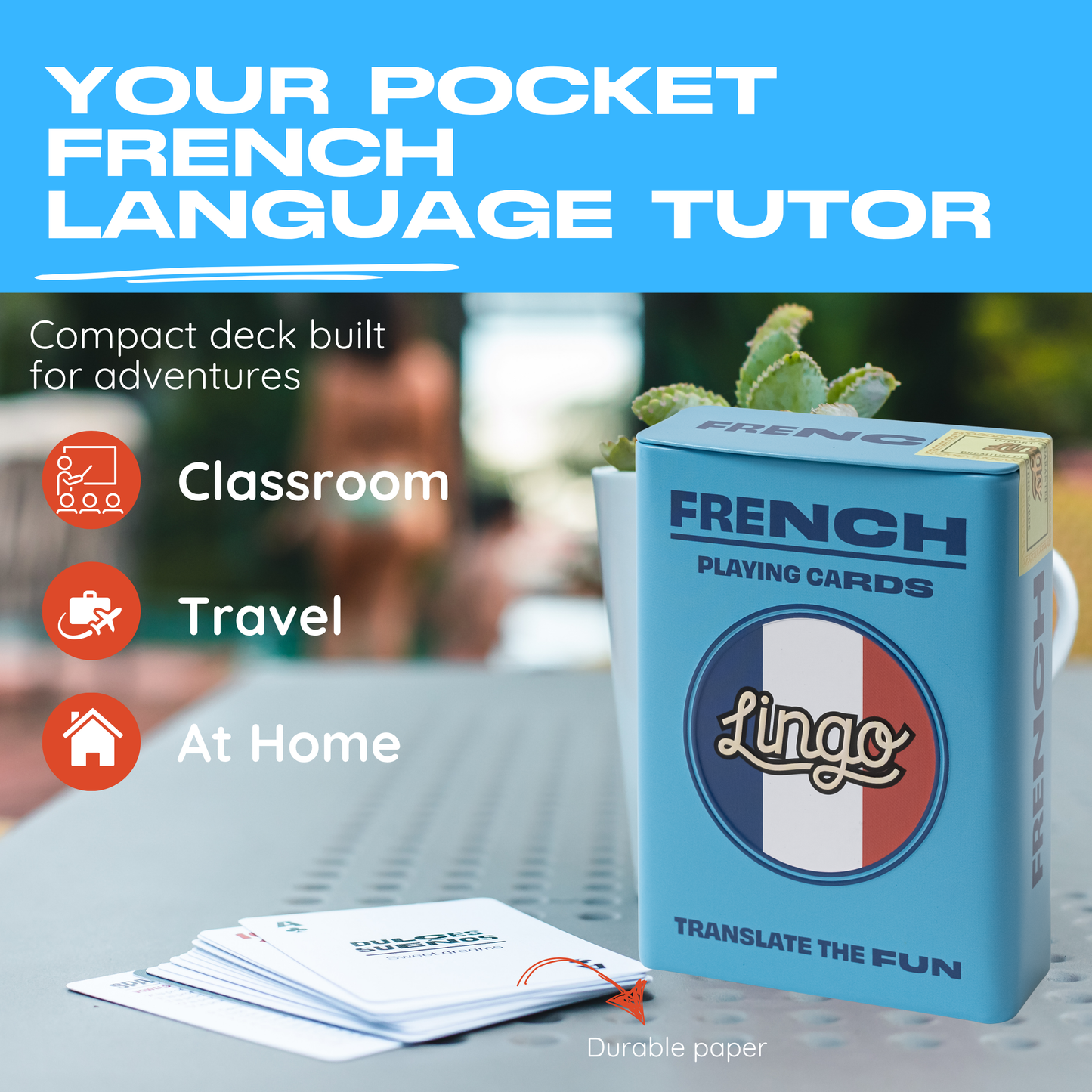 French Travel Playing Cards in Tin Travel Case