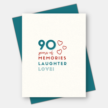 Load image into Gallery viewer, Years of memories birthday card 50, 60, 70, 80, 90, 100th: 90th birthday
