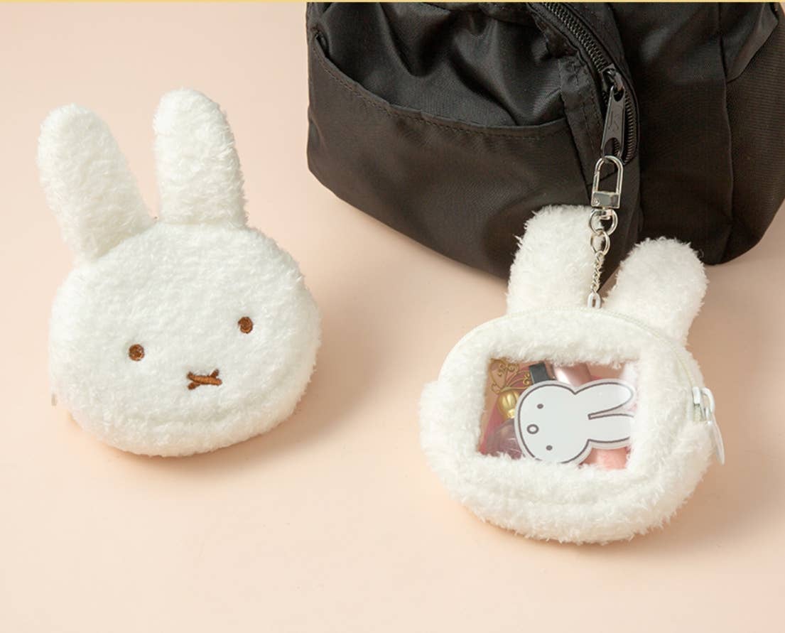 Miffy Plush Face Pouch Keychain – Soft Mini Cosmetic Pouch
