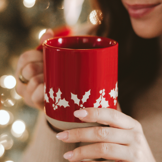 *NEW* Red Holly Stoneware Coffee Mug - Christmas Decor