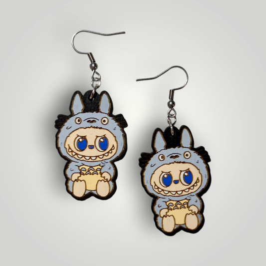 Totoro Labubu Hand Painted Wood Dangle Earrings