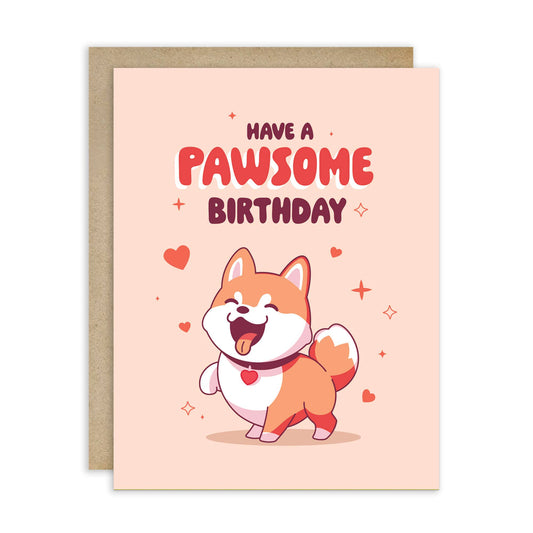 Paw-some Birthday Card | Shiba Inu Dog Japanese Kawaii Asian Funny Pun