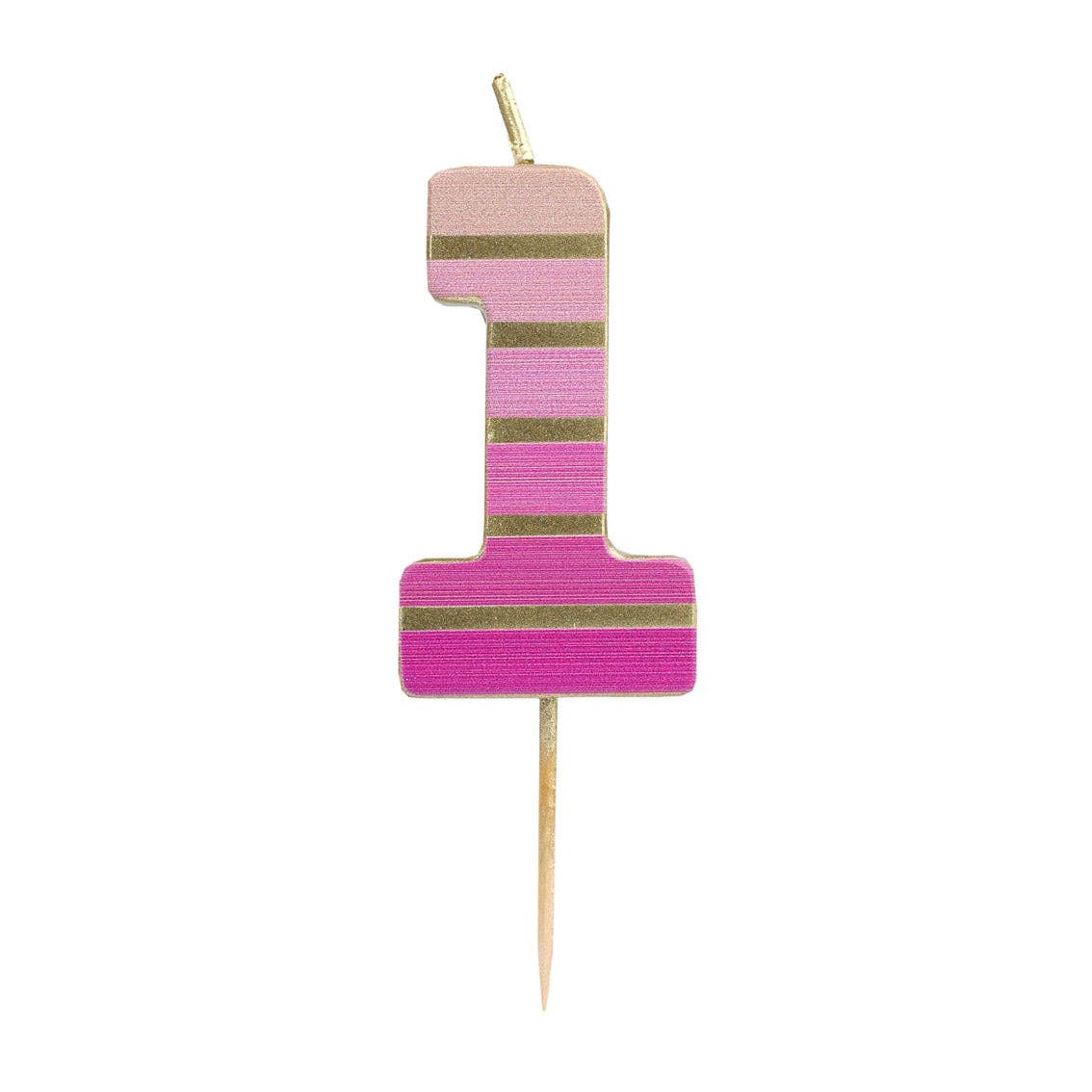 Pink & Gold Number Birthday Candle - 1 | Cake Candles |