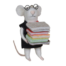 Load image into Gallery viewer, Felt Mouse Ornament - Librarian Mouse Ornament
