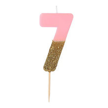 Load image into Gallery viewer, Pink and Gold Glitter Number Candle, 0-9
